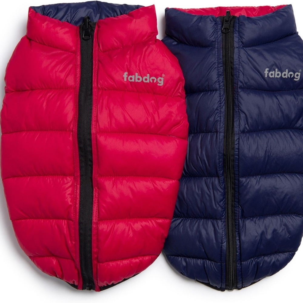 Fabdog Reversible Puffer Vest for Dogs - Red and Blue